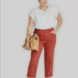 NWT Red Washed Ava & Viv Plus Size High Rise Cropped Straight Jeans